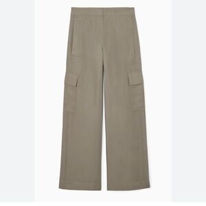 Cos Wide Leg Linen  Blend Cargo Pants Tan Color Size 4 Effortless Casual Summer